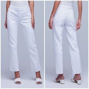 NWT L’Agence Milana Low Rise Stovepipe Jeans White Blanc Raw Hem Sz 23